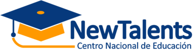 Logo de fondo blanco, letras de color azul rey con un borde de color amarillo, en la parte de abajo letras de color azul con el nombre del centro educacional.